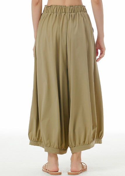 Loose Khaki Patchwork Elastic Waist Wide Leg Pants Summer LY1095