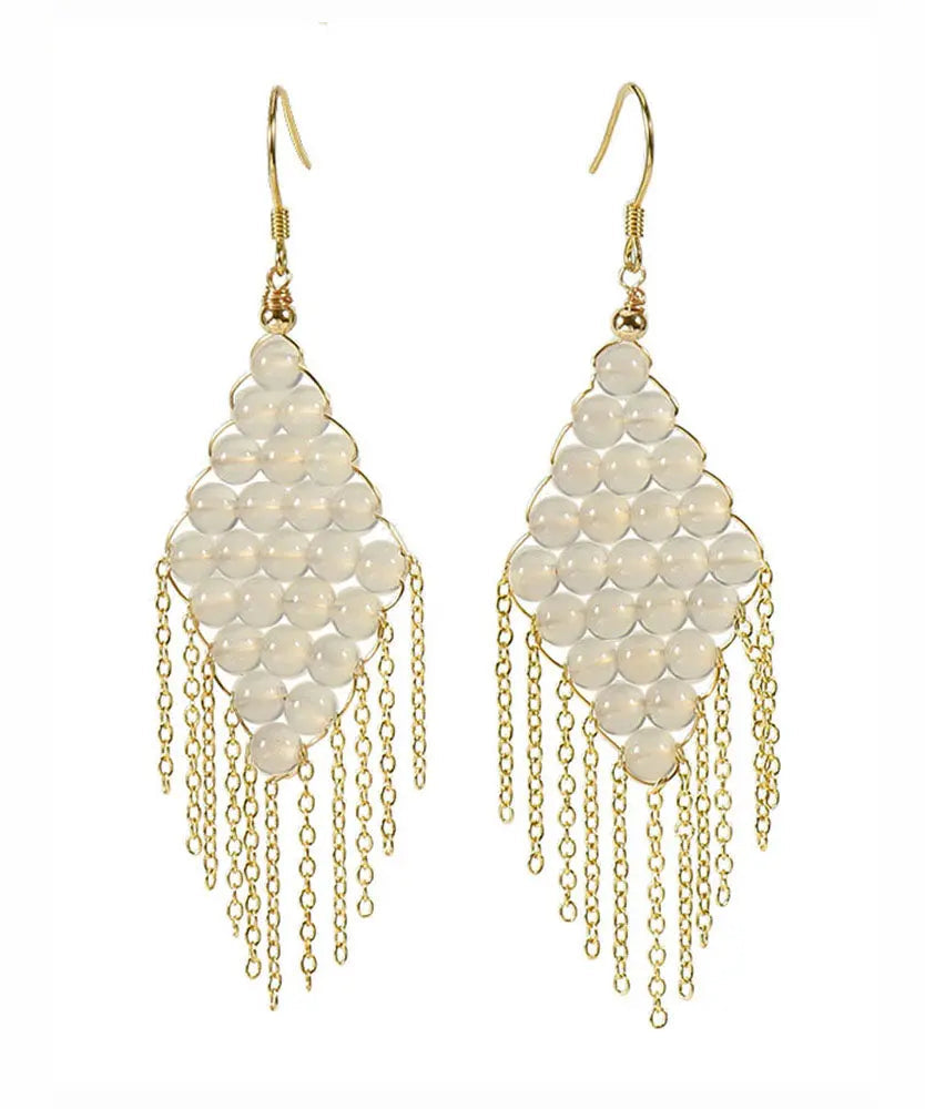 Loose Pearl Sterling Silver Inlaid Pearl Or Agate Tassel Drop Earrings Ada Fashion