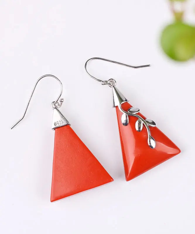 Loose Red Sterling Silver Cinnabar Drop Earrings Ada Fashion