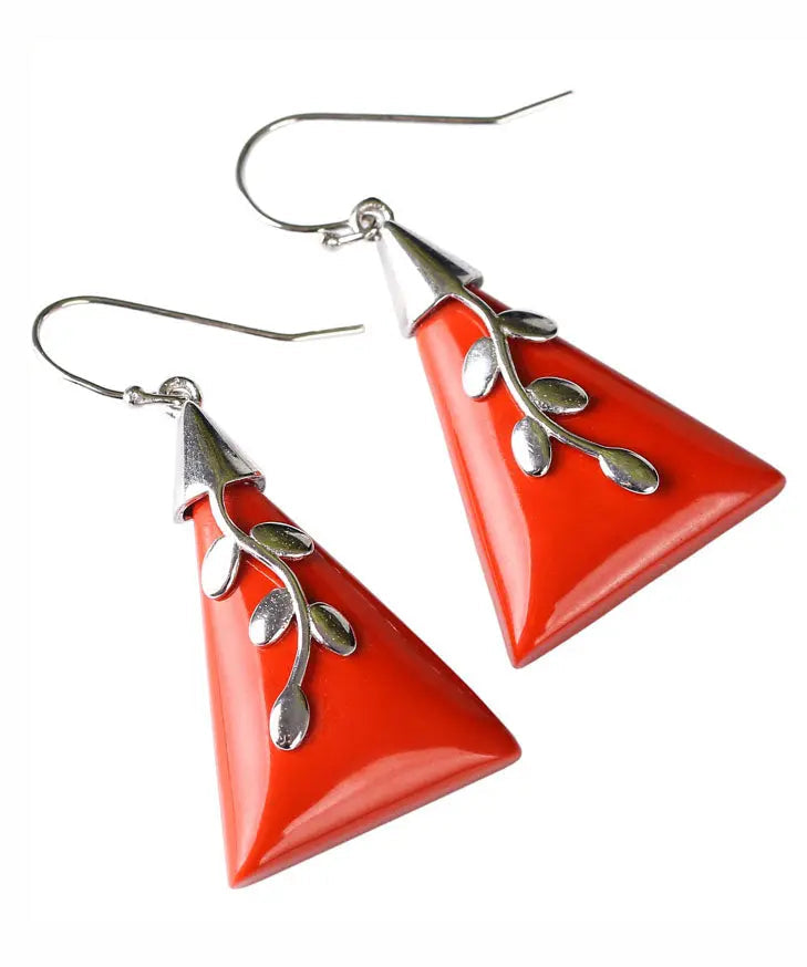 Loose Red Sterling Silver Cinnabar Drop Earrings Ada Fashion