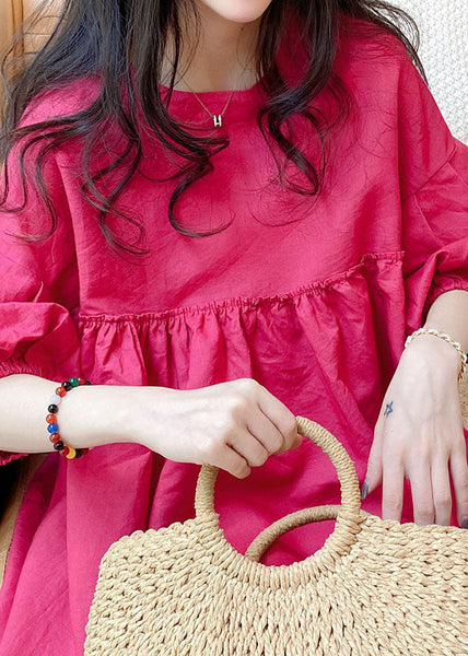 Loose Rose Wrinkled Patchwork Cotton Shirts Tops Lantern Sleeve LY1347