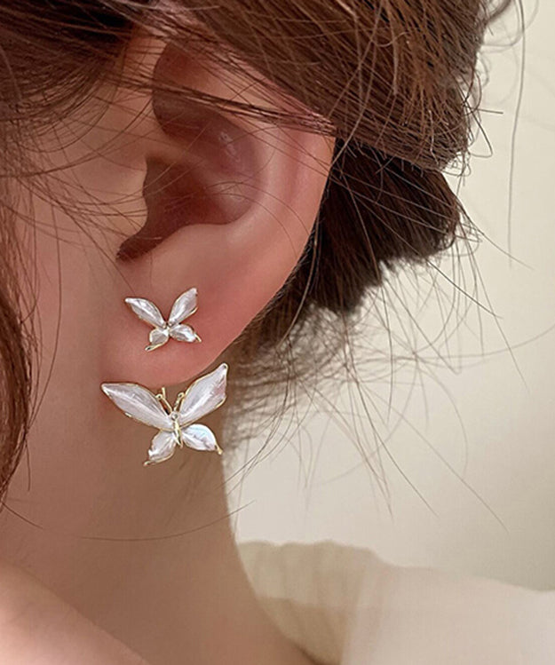 Loose White Copper Overgild Butterfly Stud Earrings LY1791