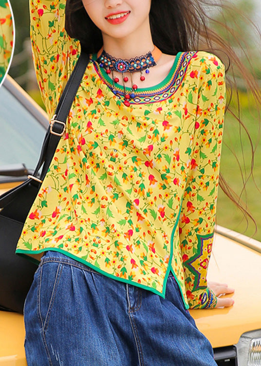 Loose Yellow O-Neck Print Top Long Sleeve LY0185