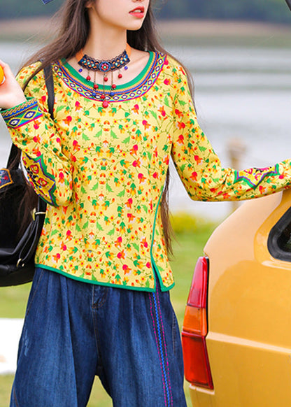 Loose Yellow O-Neck Print Top Long Sleeve LY0185