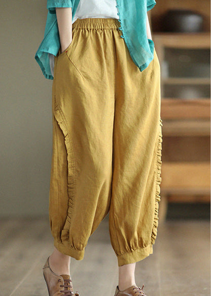 Loose Yellow Patchwork Solid Lantern Pants Summer TQ1054