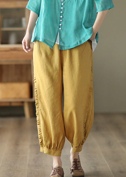 Loose Yellow Patchwork Solid Lantern Pants Summer TQ1054