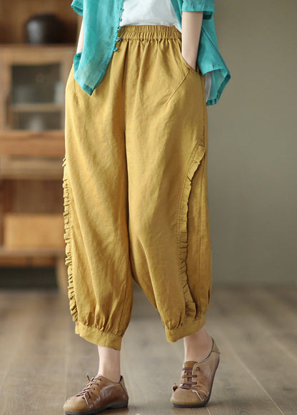 Loose Yellow Patchwork Solid Lantern Pants Summer TQ1054