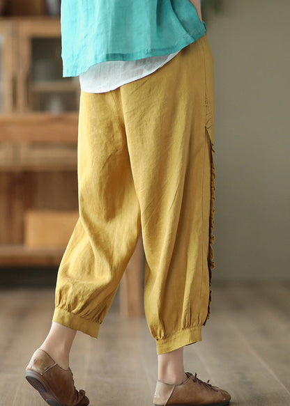 Loose Yellow Patchwork Solid Lantern Pants Summer TQ1054