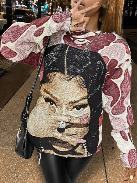 Plus Size Dropped Shoulder Figure Print Sweatshirt BO5042 Furdela