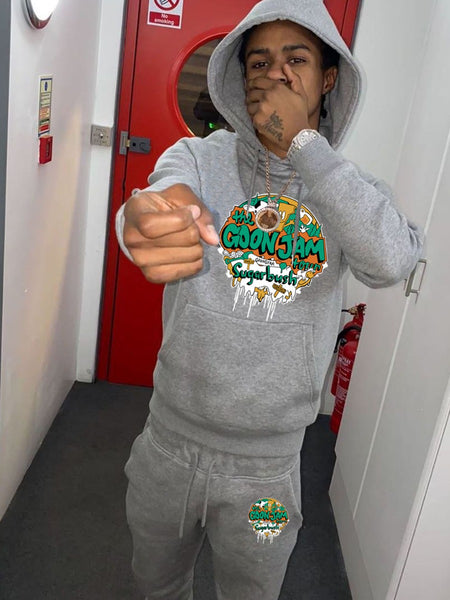 Men Letter Print Kangaroo Pocket Tracksuit Set F4108