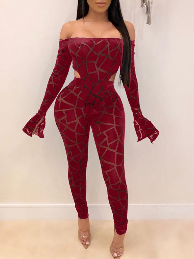 SXY Off The Shoulder See Through Flared Pants Set BO2141