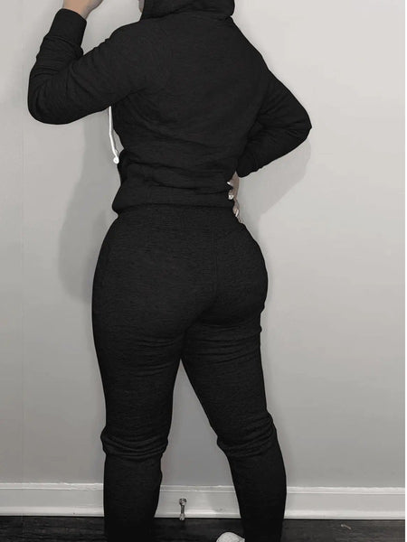 Hooded Collar Broken Heart Print Tracksuit Set AT9050