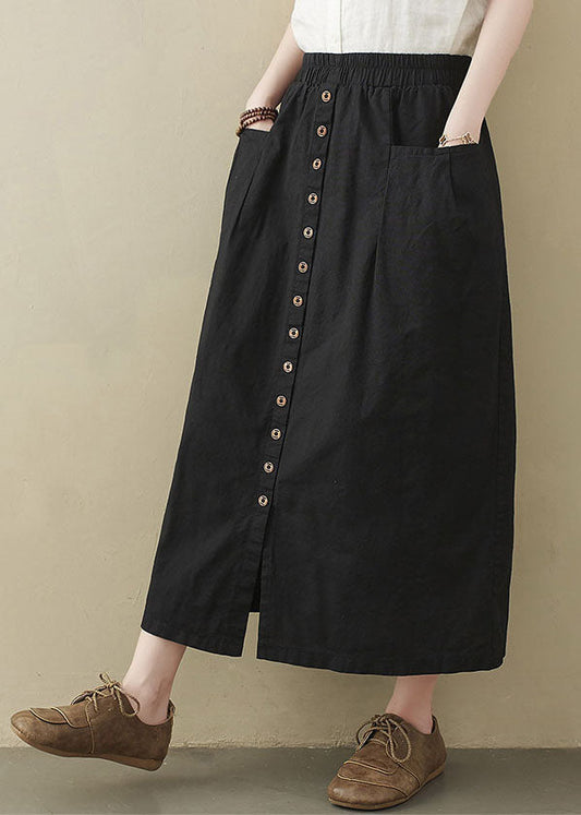 Modern Black Elastic Waist Pockets Cotton Skirts Summer LY1507