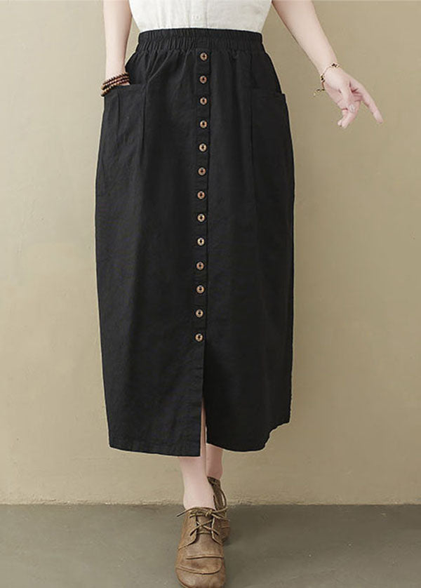 Modern Black Elastic Waist Pockets Cotton Skirts Summer LY1507