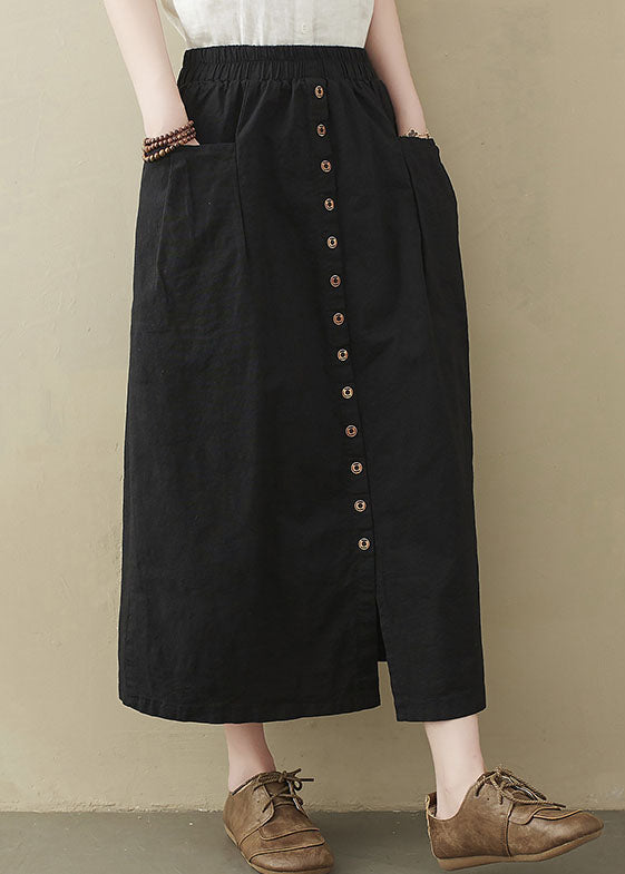 Modern Black Elastic Waist Pockets Cotton Skirts Summer LY1507