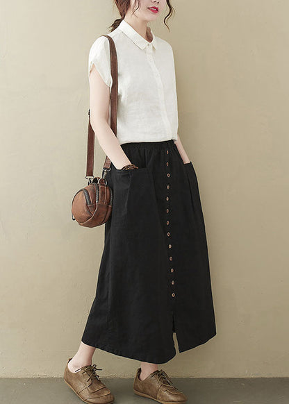 Modern Black Elastic Waist Pockets Cotton Skirts Summer LY1507