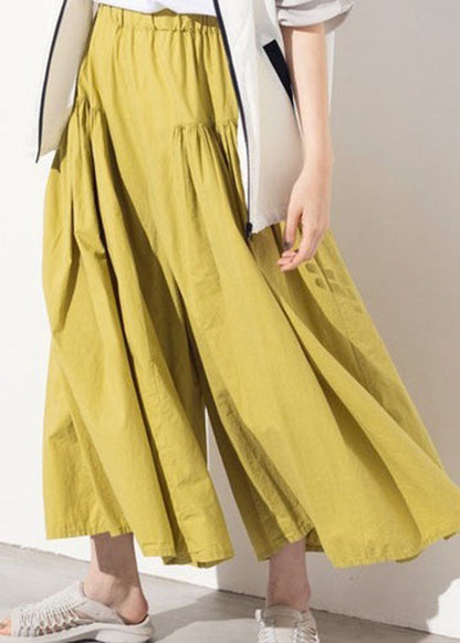 Modern Black Elastic Waist Wrinkled Cotton Wide Leg Pants Spring LY1326