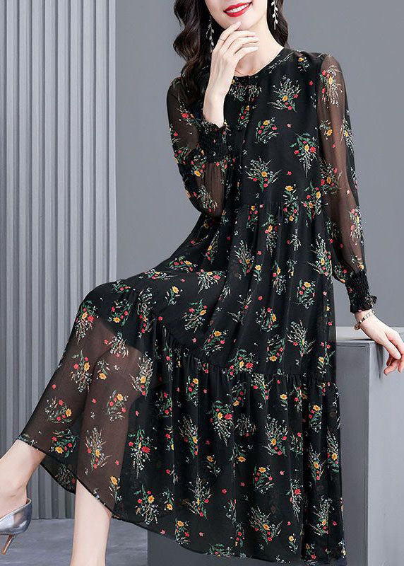 Modern Black Oversized Print Exra Large Hem Chiffon Dresses Spring LC0096