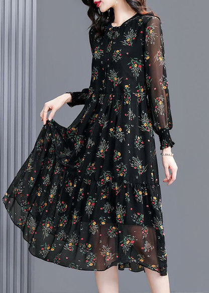 Modern Black Oversized Print Exra Large Hem Chiffon Dresses Spring LC0096