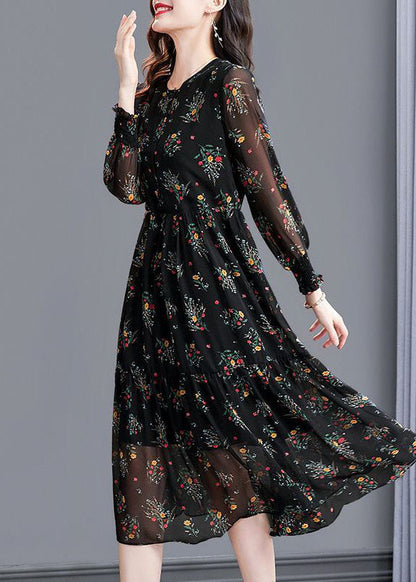 Modern Black Oversized Print Exra Large Hem Chiffon Dresses Spring LC0096