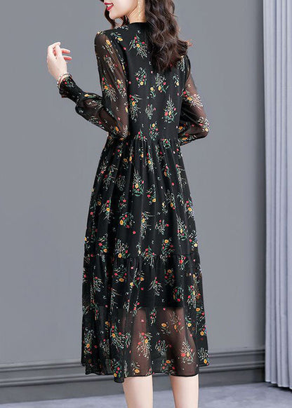 Modern Black Oversized Print Exra Large Hem Chiffon Dresses Spring LC0096