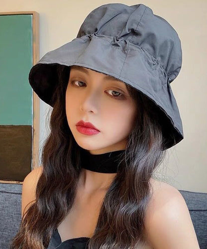 Modern Black Patchwork Drawstring Solid Bucket Hat LY500