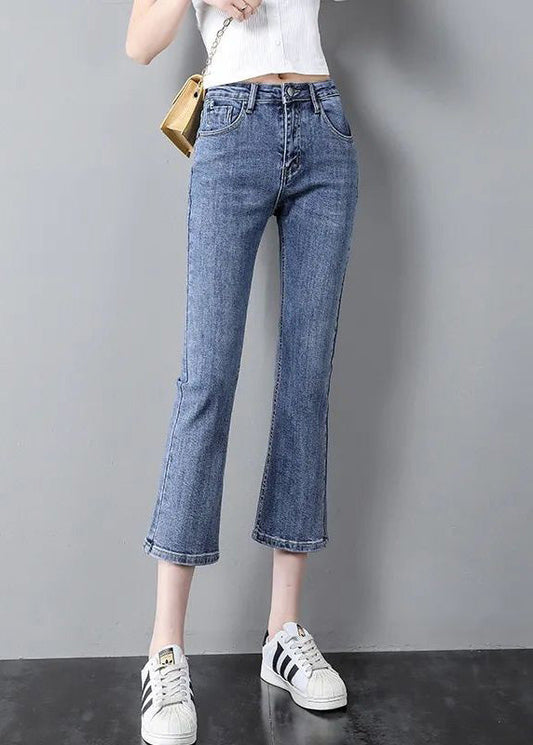 Modern Blue High Waist Patchwork Button Crop Jeans Summer TY1058