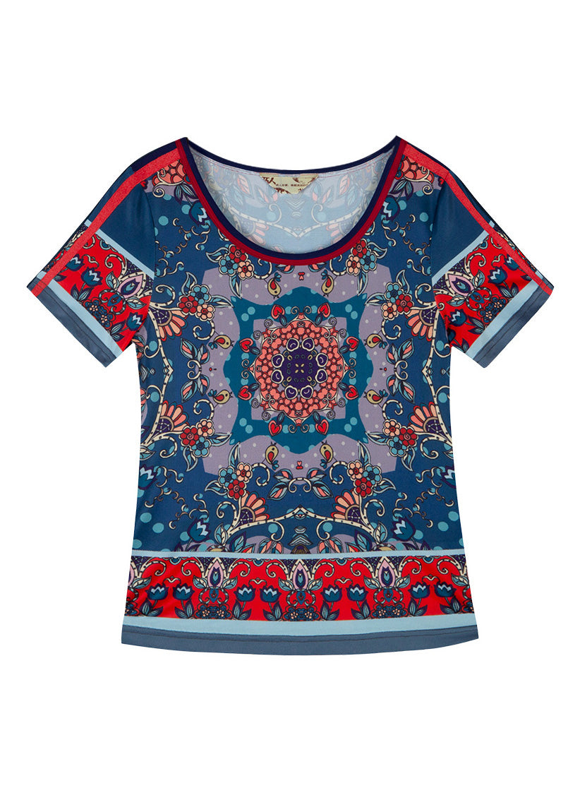 Modern Blue O-Neck Print T Shirt Summer LY0187