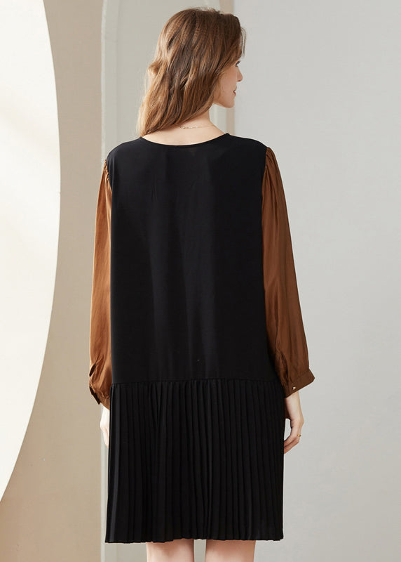 Modern Colorblock O-Neck Oversized Patchwork Chiffon Pleated Dress Spring LY0277