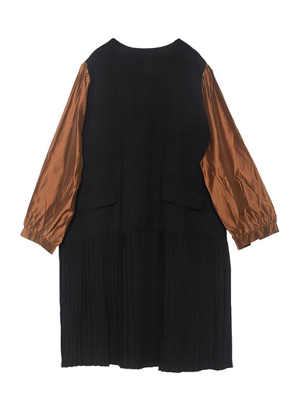 Modern Colorblock O-Neck Oversized Patchwork Chiffon Pleated Dress Spring LY0277