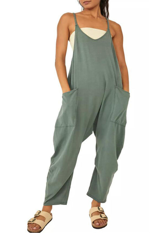 Modern Green V Neck Patchwork Solid Jumpsuit Summer LY1955