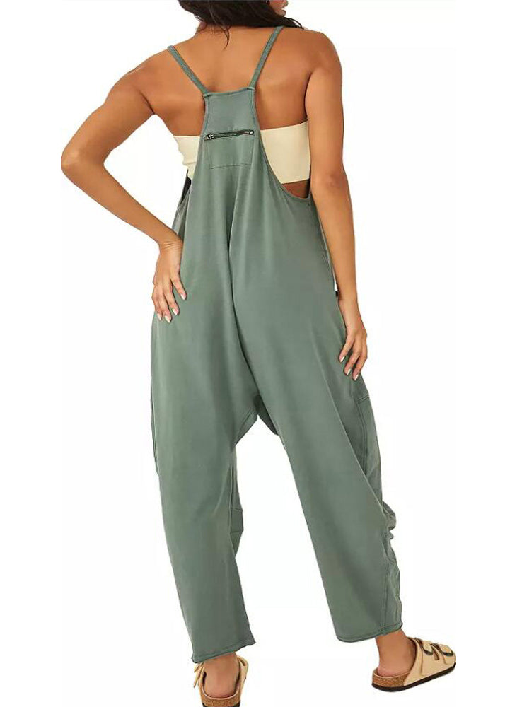 Modern Green V Neck Patchwork Solid Jumpsuit Summer LY1955