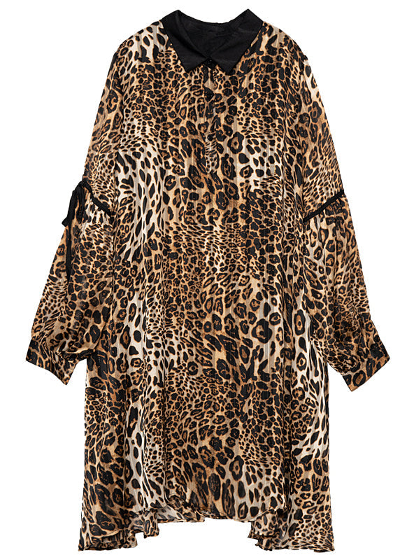 Modern Leopard Print Oversized Chiffon Shirt Dresses Long Sleeve LY0270