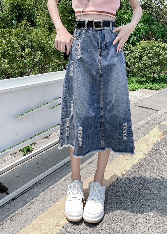 Modern Light Blue Patchwork Ripped A Line Denim Skirt TY1093