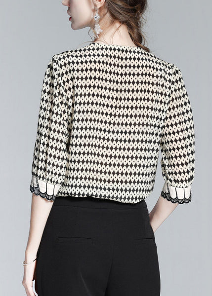 Modern Peter Pan Collar Print Silk Shirt Half Sleeve LY0130