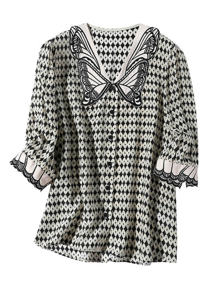 Modern Peter Pan Collar Print Silk Shirt Half Sleeve LY0130