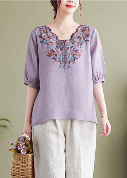 Modern Purple Embroideried Cotton Top Summer AC2022