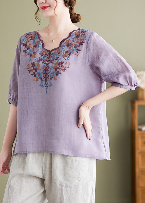 Modern Purple Embroideried Cotton Top Summer AC2022