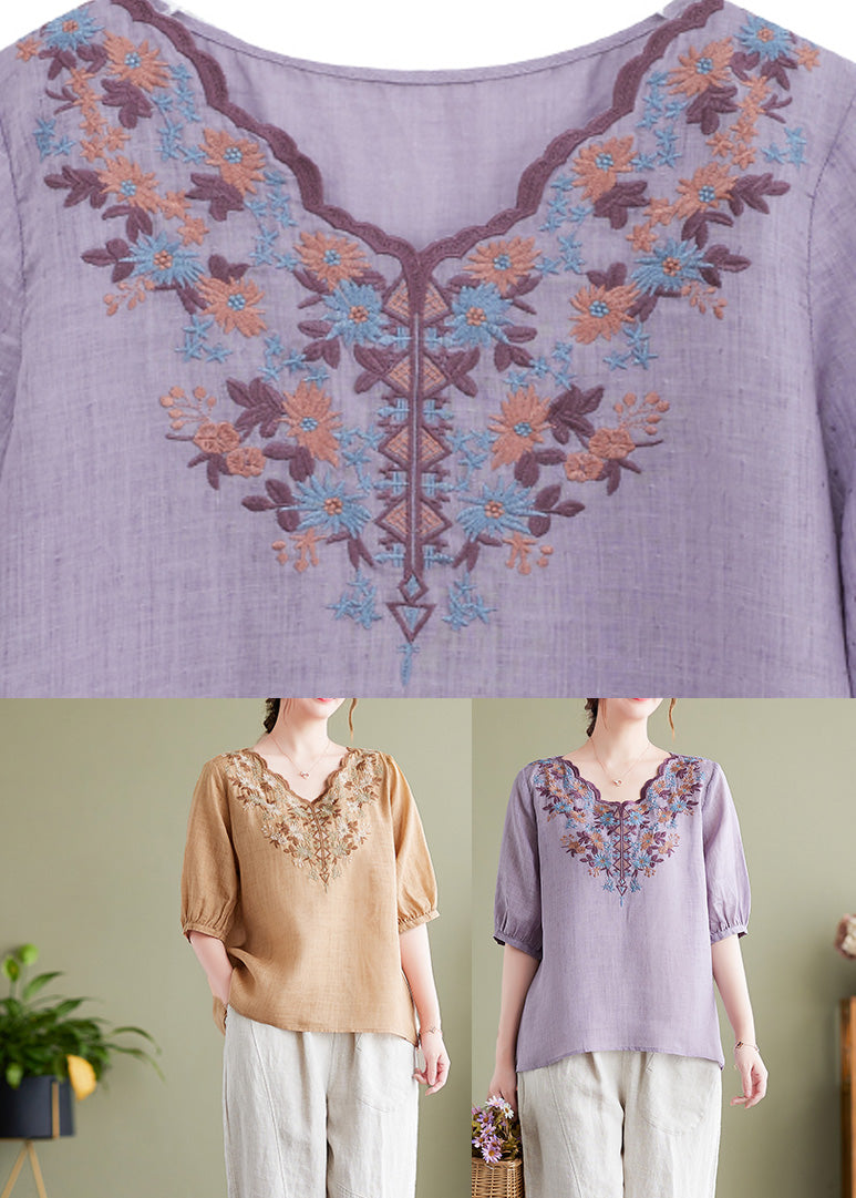 Modern Purple Embroideried Cotton Top Summer AC2022