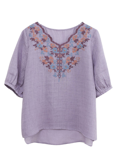 Modern Purple Embroideried Cotton Top Summer AC2022