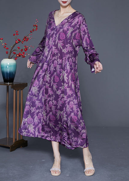 Modern Purple Oversized Print Silk Ankle Dress Spring LY1819