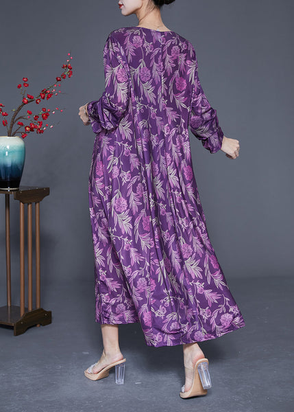 Modern Purple Oversized Print Silk Ankle Dress Spring LY1819