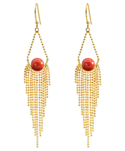 Modern Red Sterling Silver Overgild Agate Drop Earrings Ada Fashion