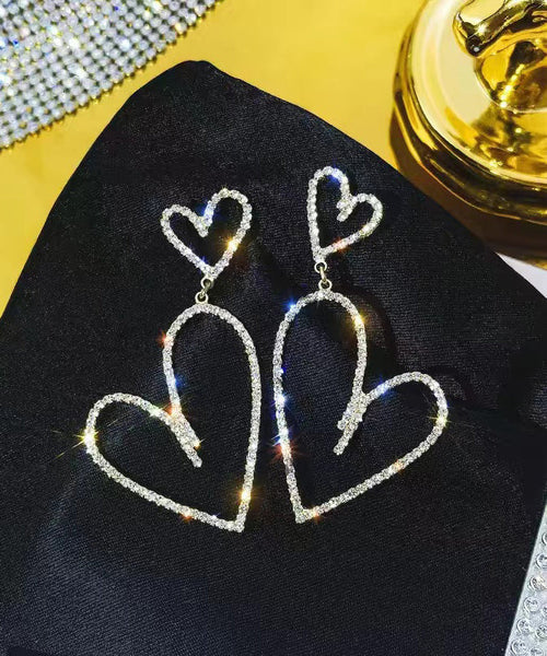 Modern Silk Zircon Asymmetricar Love Heart Drop Earrings LY1787