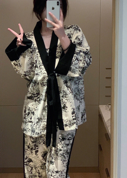 Modern V Neck Print Cotton Pajamas Three Piece Set Long Sleeve LY1909