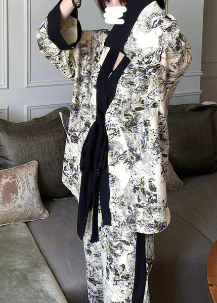 Modern V Neck Print Cotton Pajamas Three Piece Set Long Sleeve LY1909