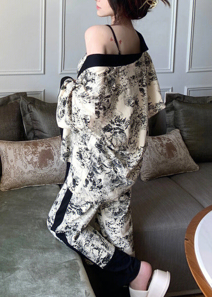 Modern V Neck Print Cotton Pajamas Three Piece Set Long Sleeve LY1909