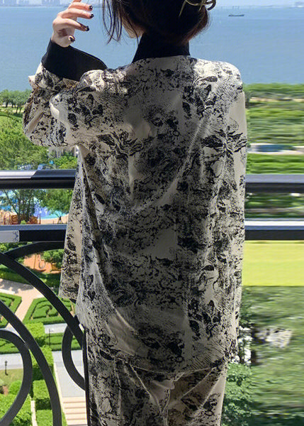 Modern V Neck Print Cotton Pajamas Three Piece Set Long Sleeve LY1909