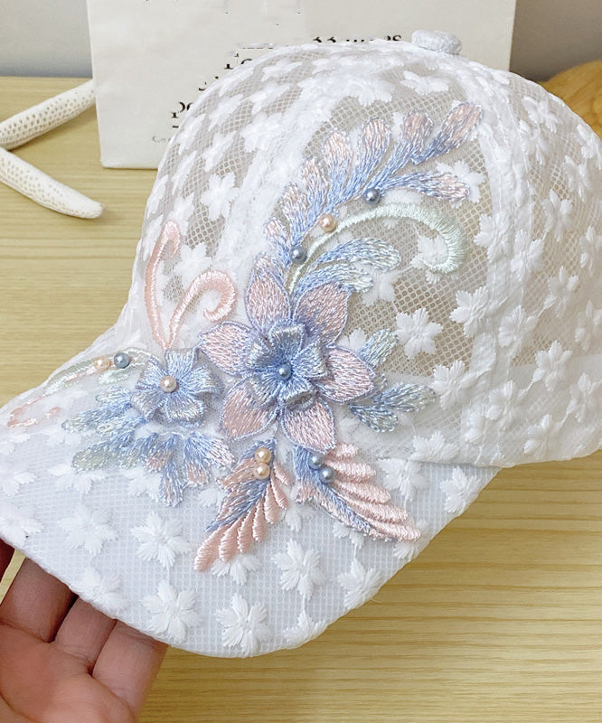 Modern White Lace Patchwork Embroideried Floral Hollow Out Baseball Cap Hat LY520