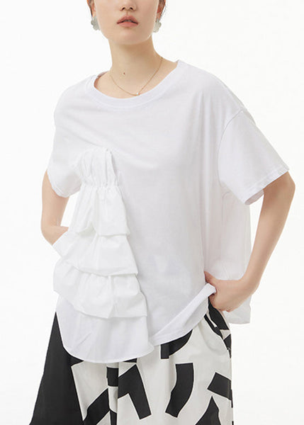 Modern White Patchwork Floral Solid Tops Summer LY1091